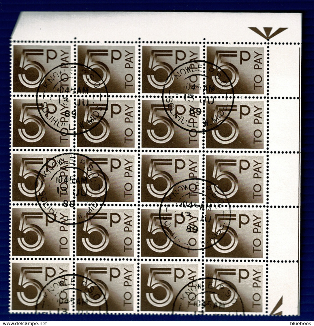 Ref 1608 -  GB 1982 - 5p Postage Due Stamps Scarce Corner Block Of 20 - Fine Used SG D94 - Portomarken