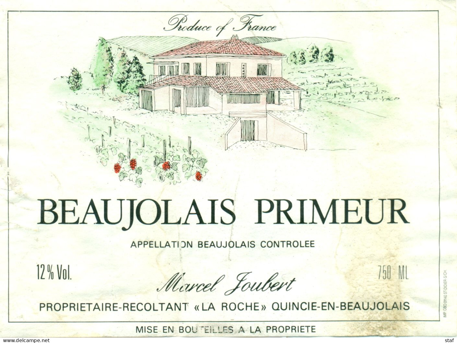 (M10) Etiquette - Etiket - Beaujolais Primeur - Marcel Joubert - Beaujolais