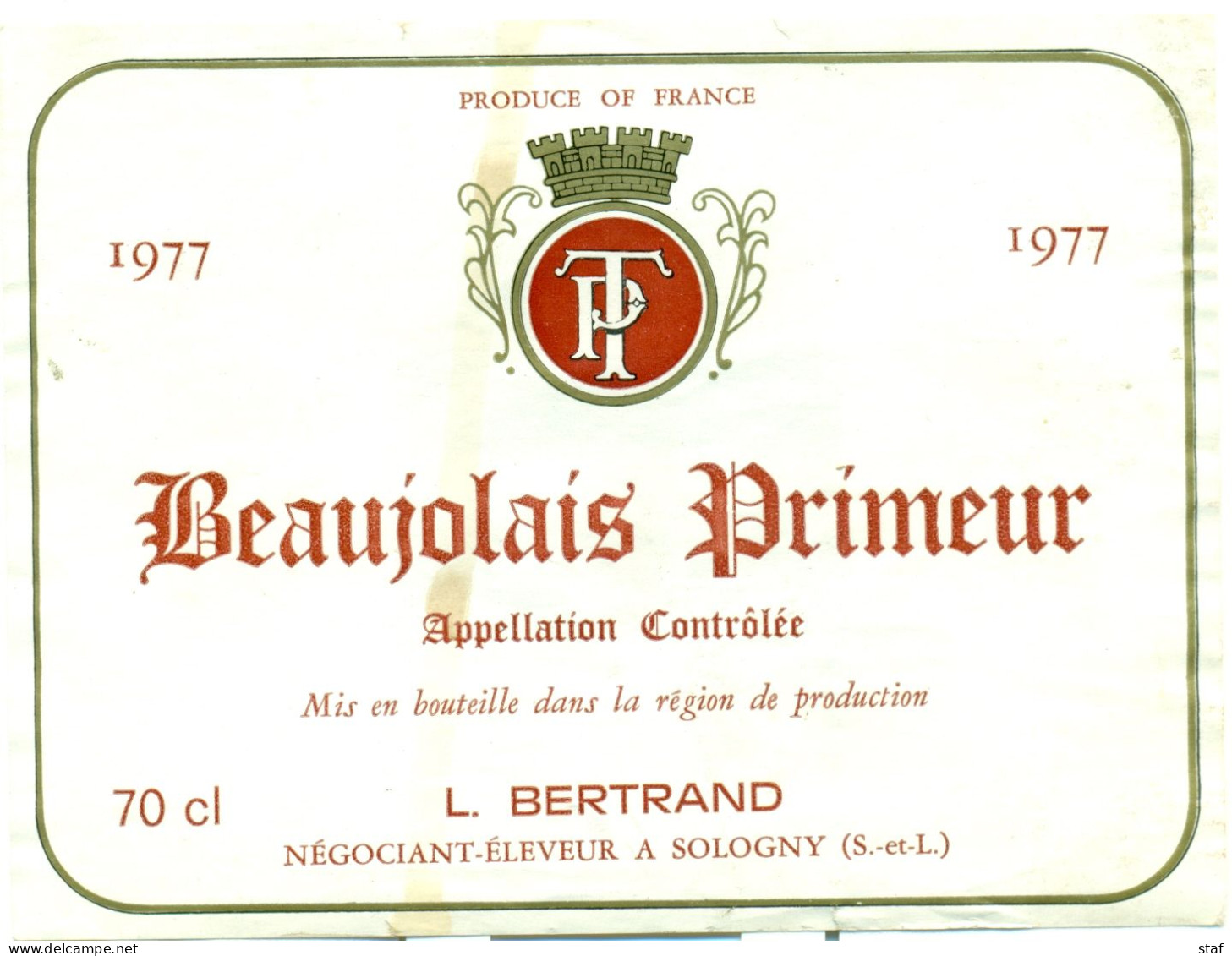 (M10) Etiquette - Etiket - Beaujolais Primeur 1977 - L. Bertrand - Beaujolais