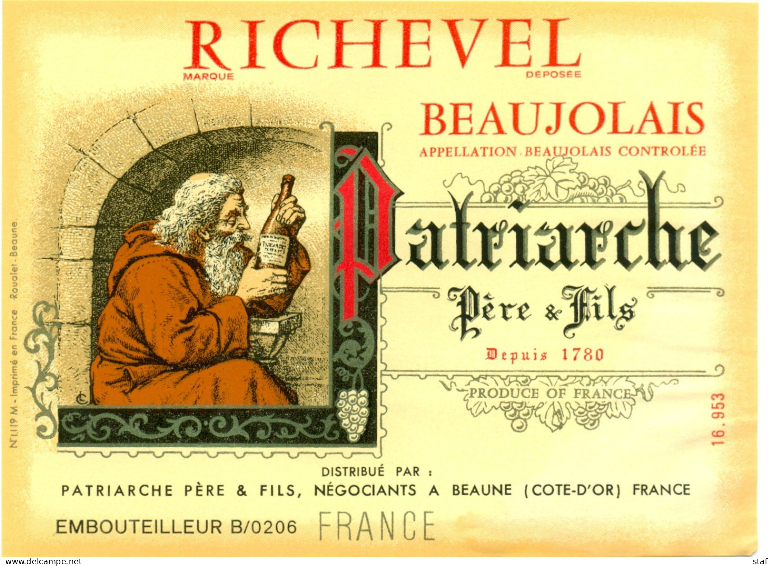 (M10) Etiquette - Etiket - Beaujolais Richevel - Patriarche - Beaujolais