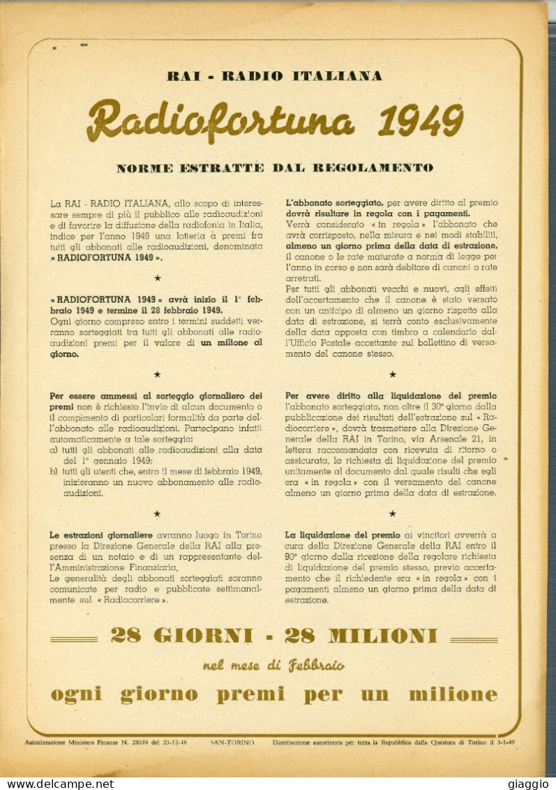 °°° Foglio N. 5304 - Radiofortuna1949 Fuori Formato °°° - Programmes