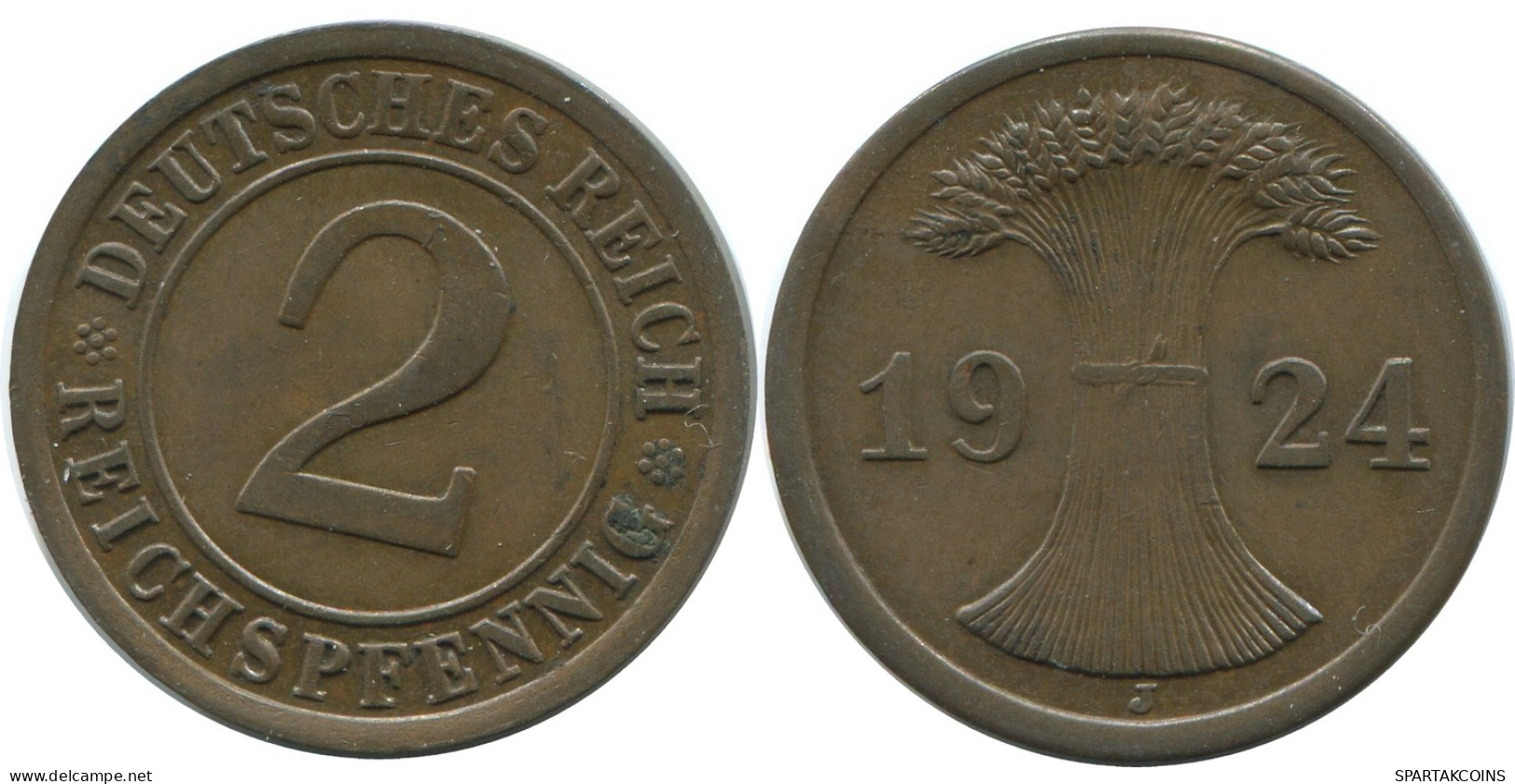 2 REICHSPFENNIG 1924 J ALEMANIA Moneda GERMANY #AE287.E - 2 Rentenpfennig & 2 Reichspfennig