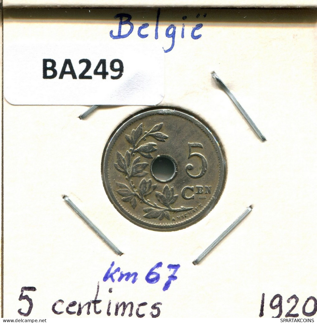 5 CENTIMES 1920 DUTCH Text BELGIEN BELGIUM Münze #BA249.D - 5 Centimes