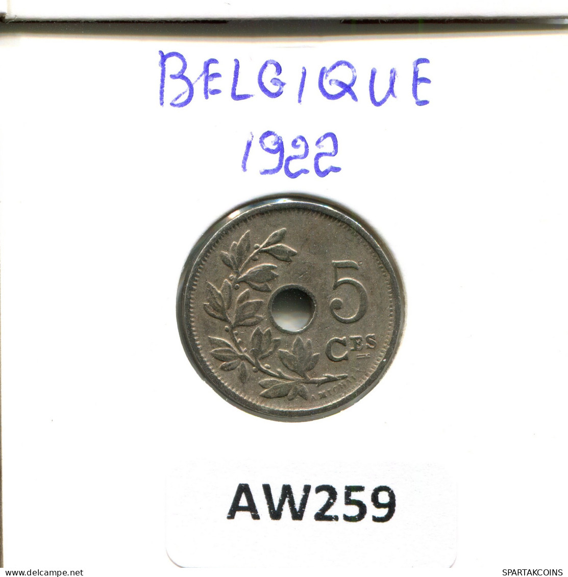 5 CENTIMES 1922 Französisch Text BELGIEN BELGIUM Münze #AW259.D - 5 Cent