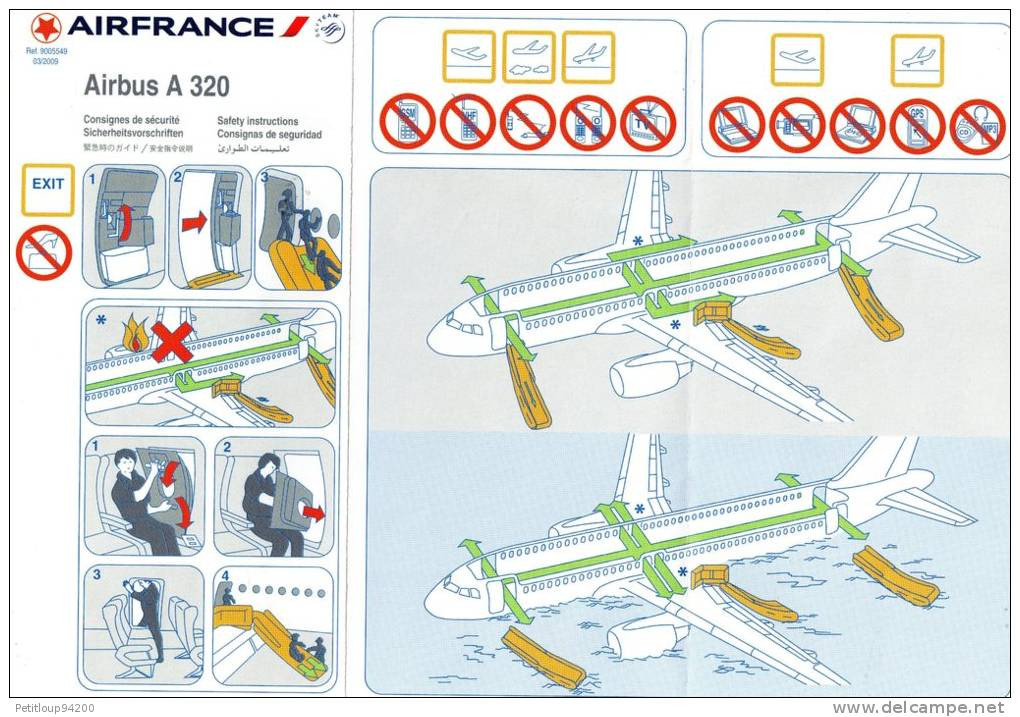 CONSIGNES DE SECURITE / SAFETY CARD  *AIRBUS A320  Air France - Consignes De Sécurité