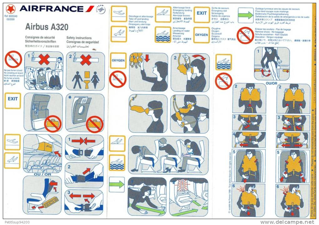 CONSIGNES DE SECURITE / SAFETY CARD  *AIRBUS A320  Air France - Consignes De Sécurité