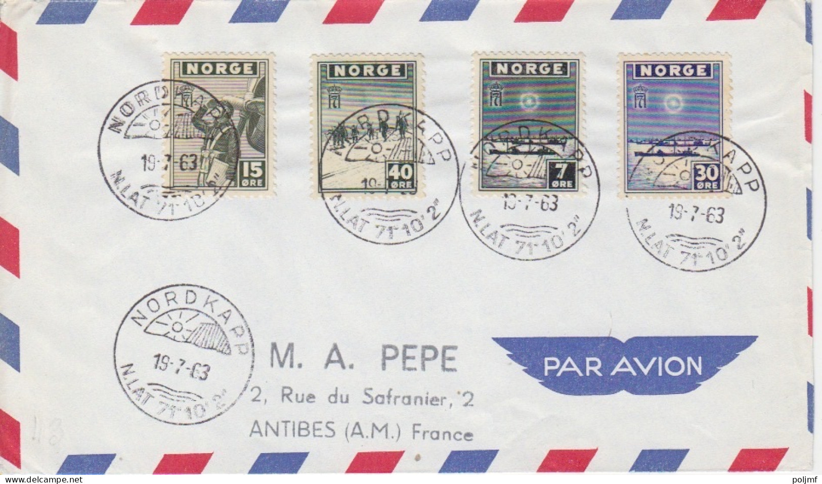 2 Lettres Par Avion Obl. Nordkapp Le 19/7/63 Sur La Série Complète N° 261 à 268 - Lettres & Documents