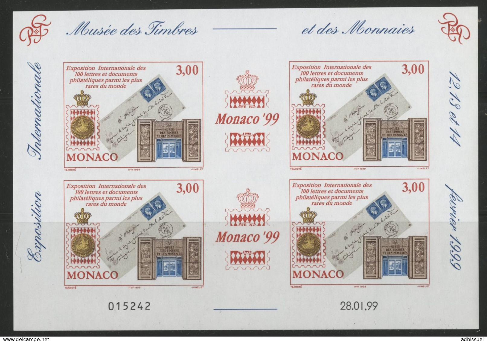 MONACO ANNEE COMPLETE 1999 COTE 138.5 € Neufs ** MNH N° 2186 à 2229 Dont BF N° 81 à 83. TB - Années Complètes