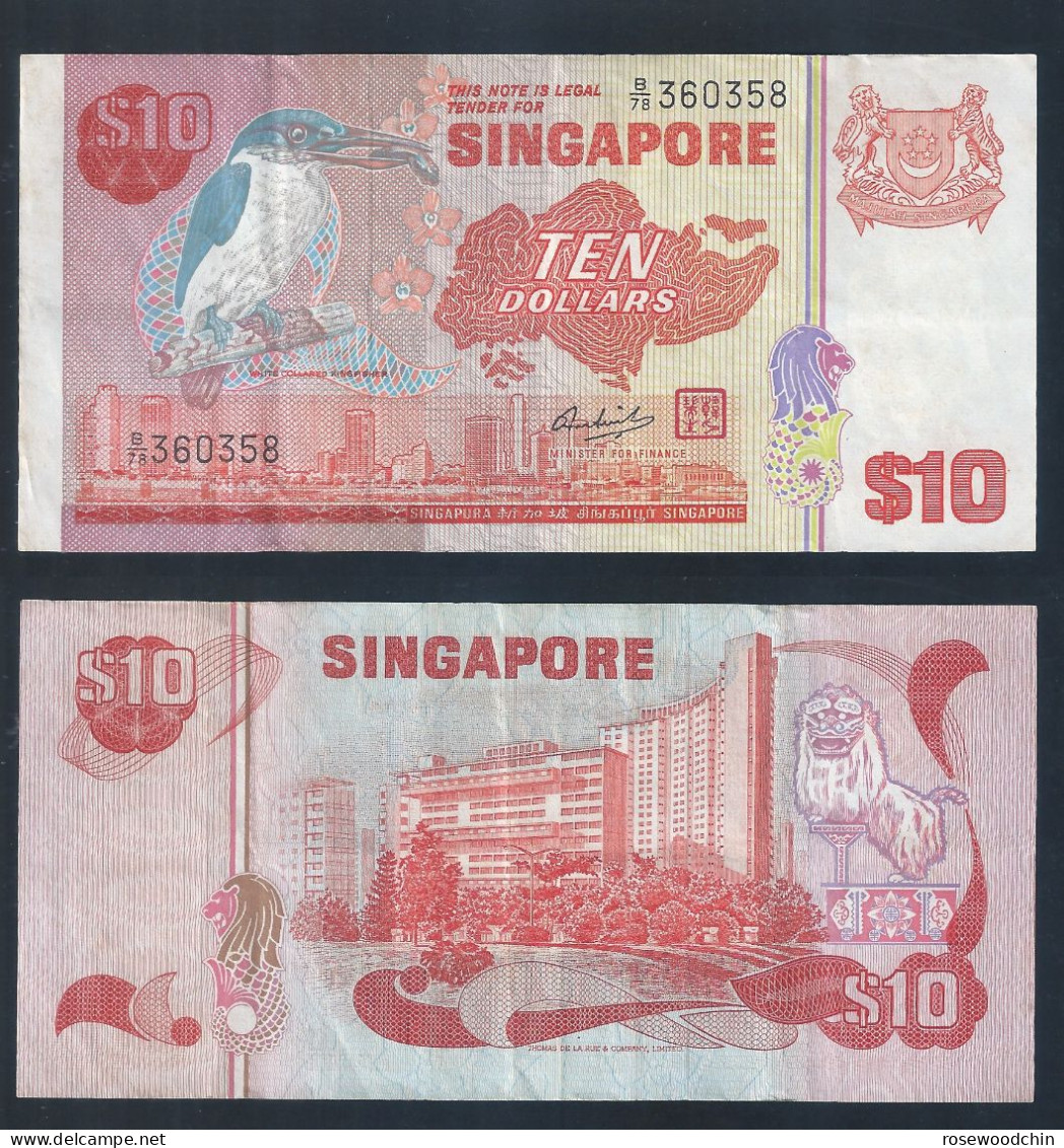 Vintage !  !!  SINGAPORE 10 DOLLARS  BIRD MERLION MAP BANKNOTE  Ref. B/78-360358  (#128C) - Singapore