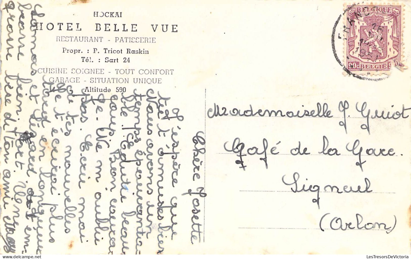 BELGIQUE - HOCKAI - Hôtel Belle Vue - Restaurant Patisserie - Carte Postale Ancienne - Other & Unclassified