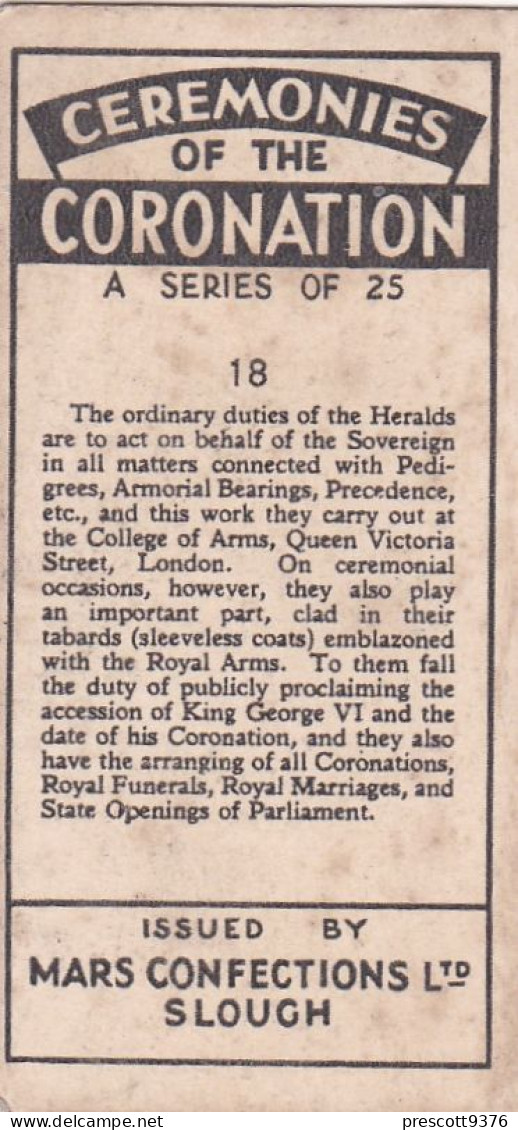 Ceremony Of The Coronation 1937  - 18 Heralds - Mars Trade Card - Original - - Phillips / BDV