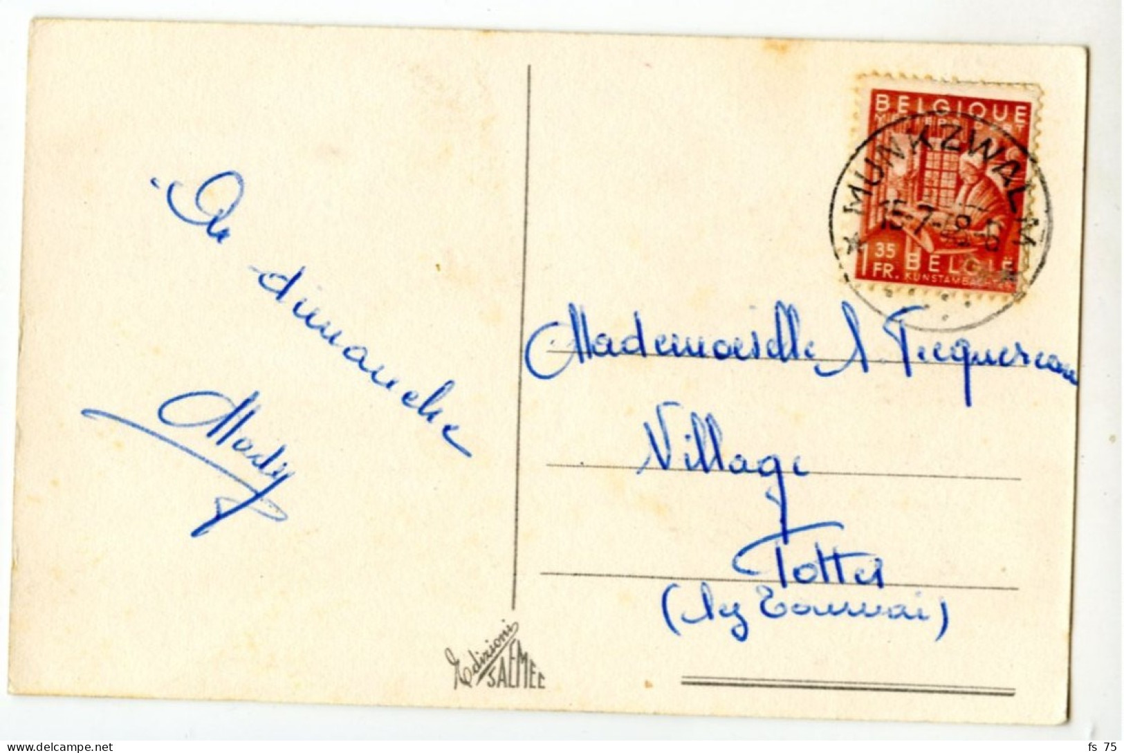 BELGIQUE - COB 762 SIMPLE CERCLE RELAIS A ETOILES MUNKZWALM SUR CARTE POSTALE, 1948 - Postmarks With Stars