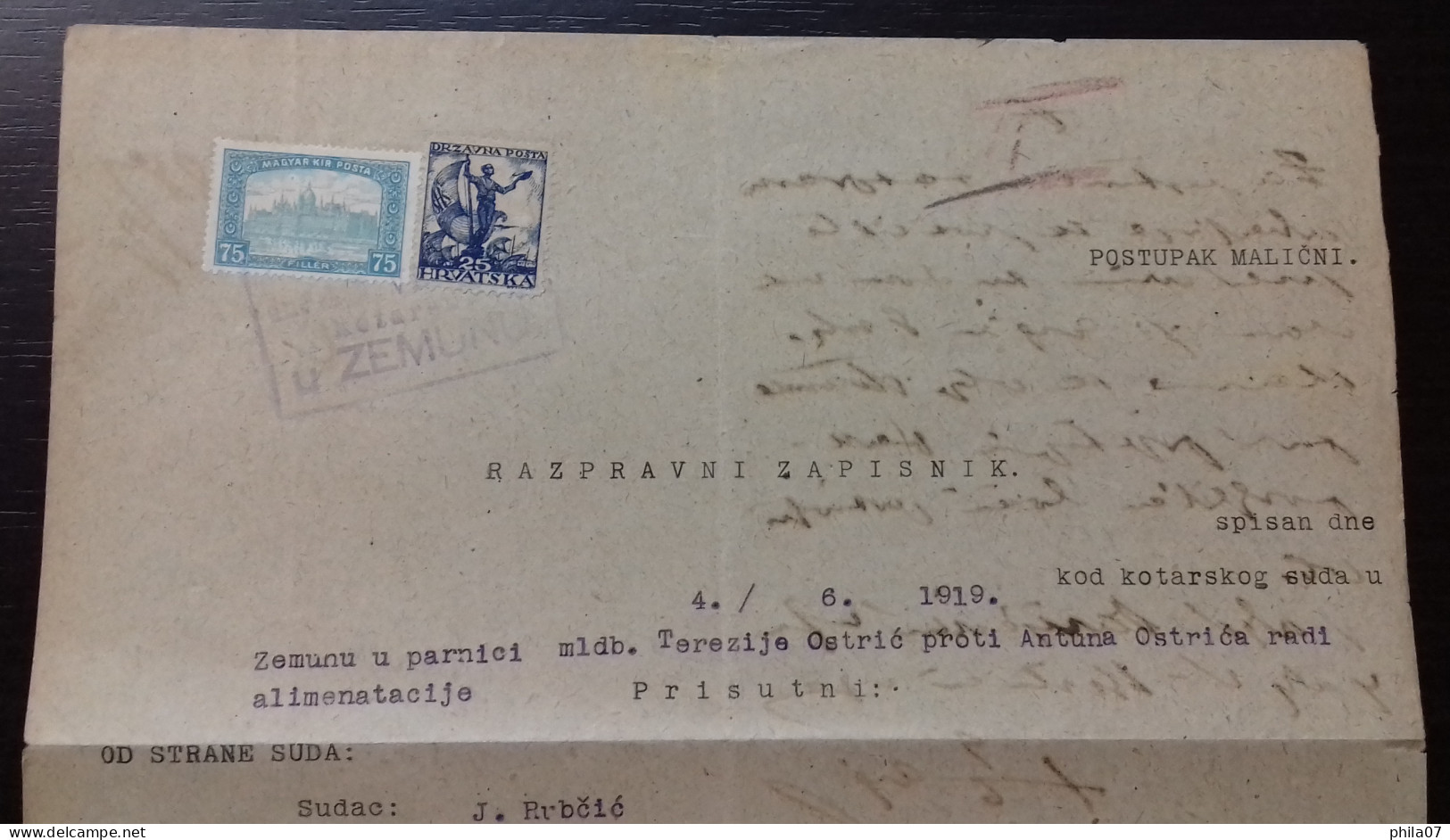 Kingdom Of Yugoslavia - Court Document, Franked With SHS Stamps Of Croatia And Stamp Of Hungary Instead Of Revenue Stamp - Briefe U. Dokumente