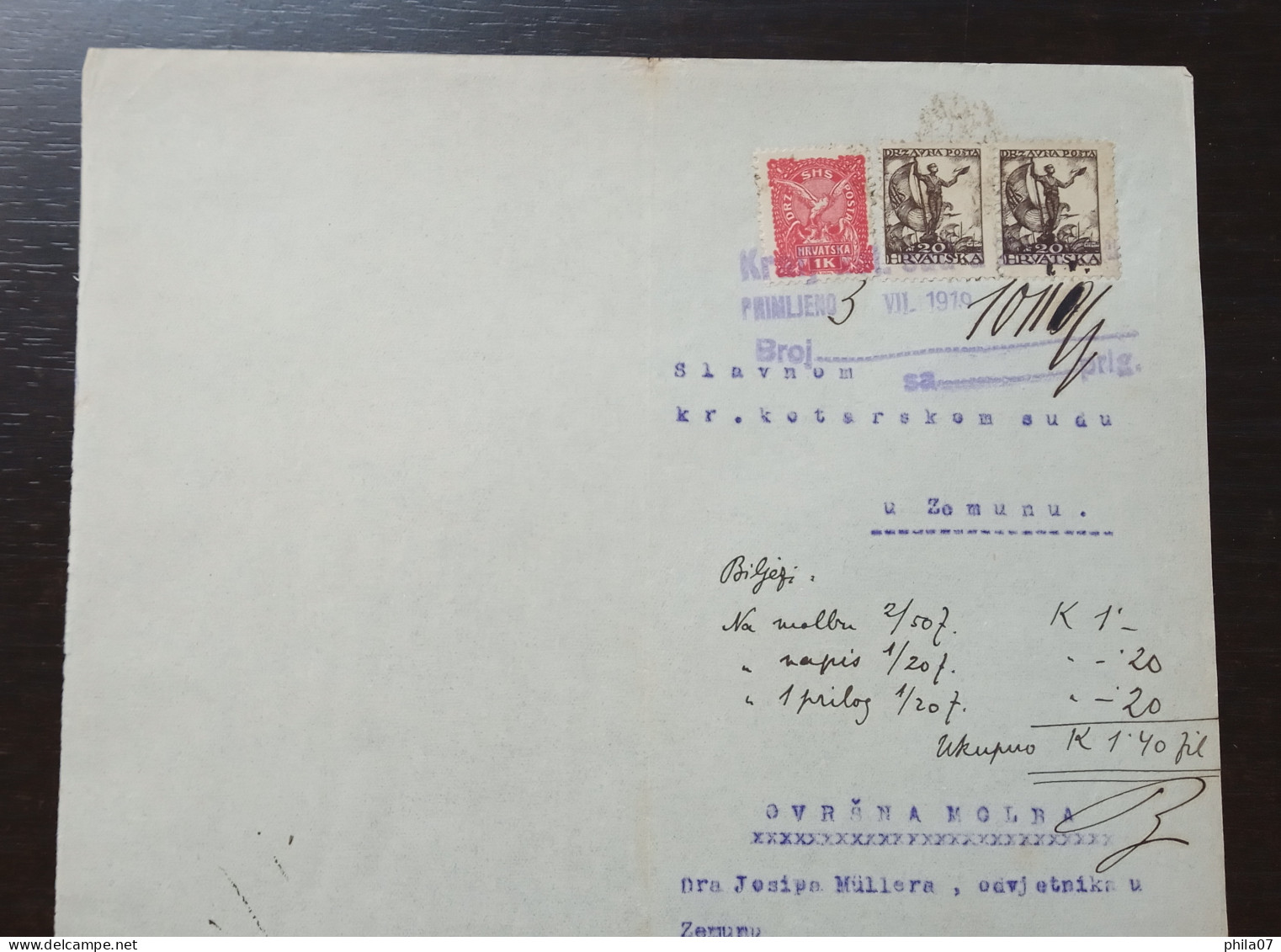 Kingdom Of Yugoslavia - Court Document, Franked With SHS Stamps Of Croatia Instead Of Revenue Stamps. - Lettres & Documents