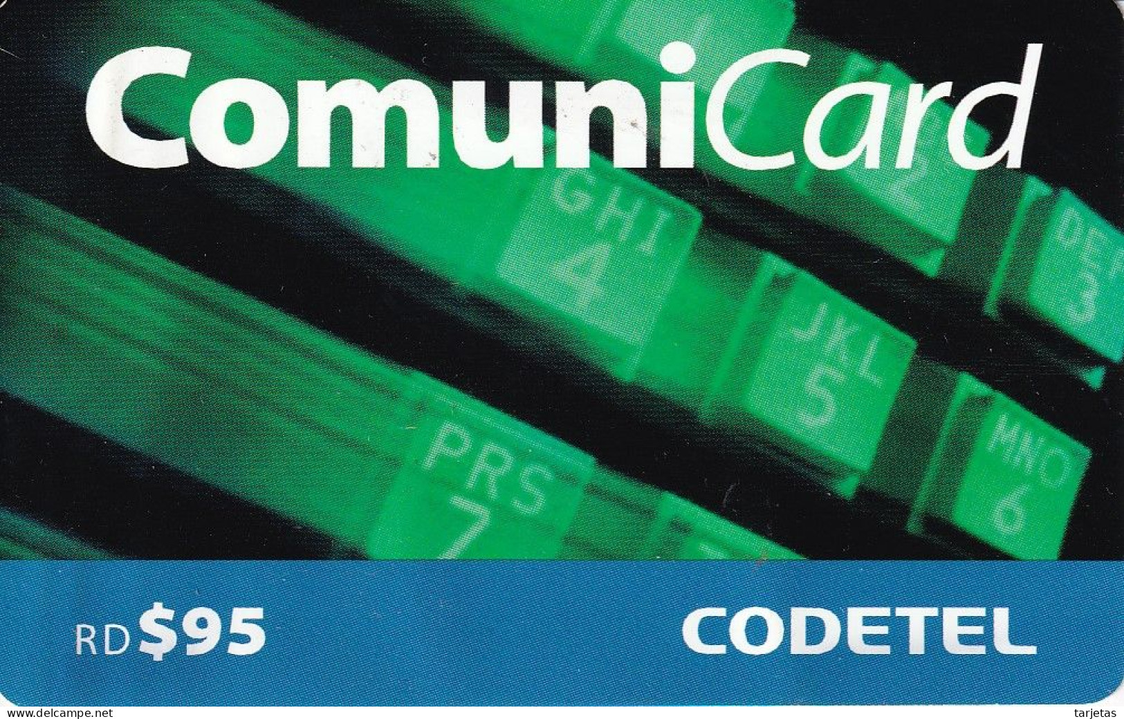 TARJETA DE REPUBLICA DOMINICANA DE COMUNICARD DE CODETEL $95 (NUMERACION CONTROL ABAJO) - Dominicana