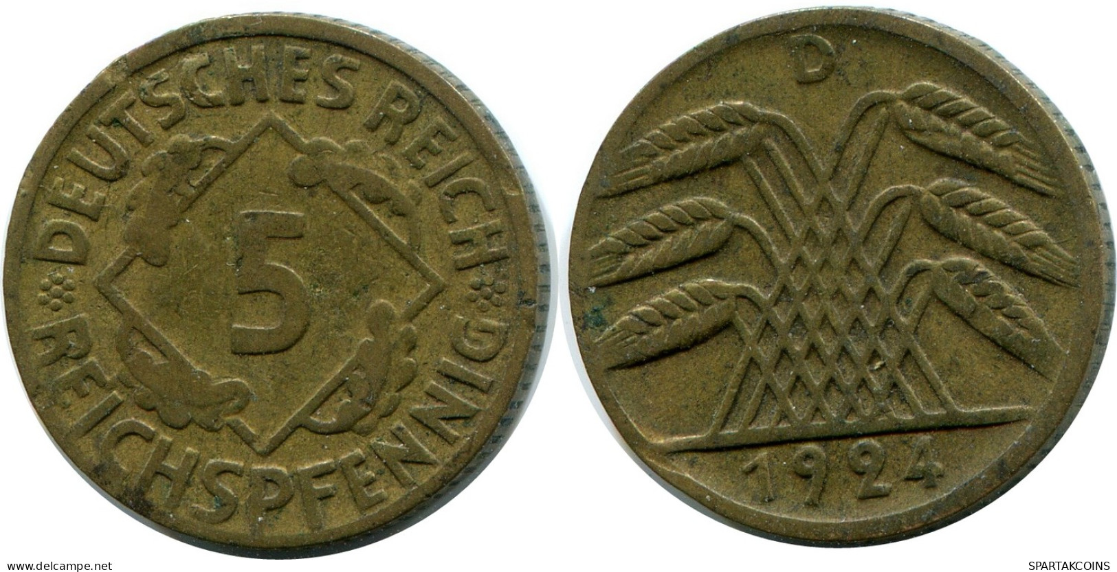 5 REICHSPFENNIG 1924 D DEUTSCHLAND Münze GERMANY #DB870.D - 5 Rentenpfennig & 5 Reichspfennig