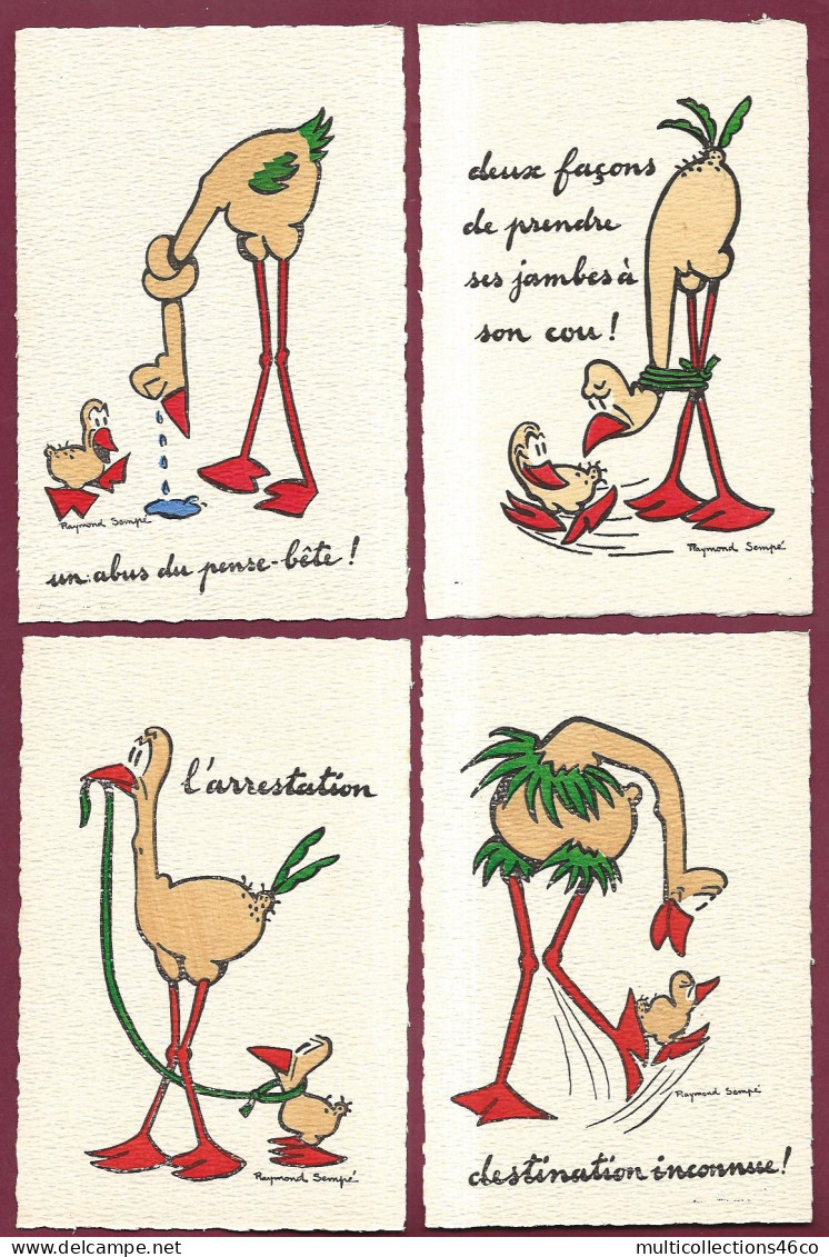 270423A - ILLUSTRATEUR RAYMOND SEMPE - Série De 12 Cartes Humour Oiseau Piaf Autruche - Sempé