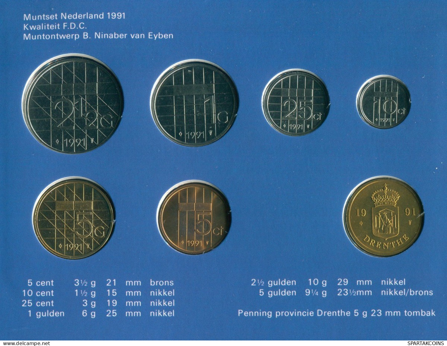 NEERLANDÉS NETHERLANDS 1991 MINT SET 6 Moneda + MEDAL #SET1111.7.E - Mint Sets & Proof Sets