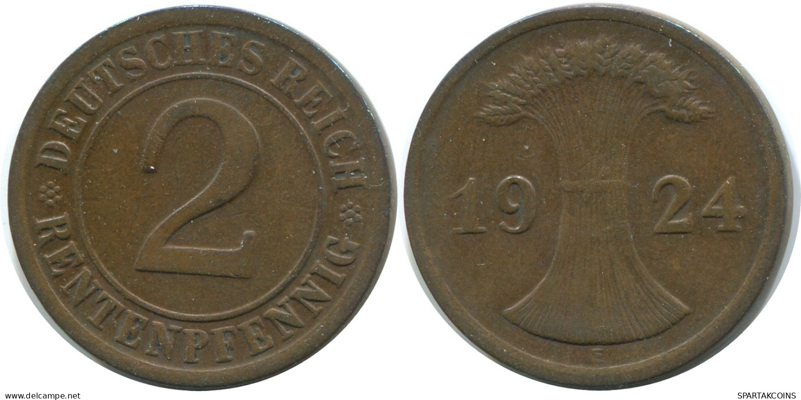 2 RENTENPFENNIG 1924 E GERMANY Coin #AE274.U - 2 Rentenpfennig & 2 Reichspfennig