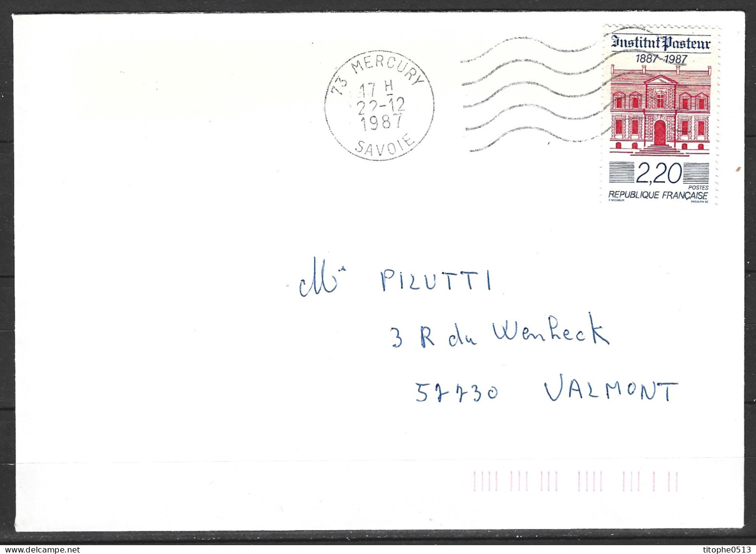 FRANCE. N°1496 De 1987 Sur Enveloppe Ayant Circulé. Institut Pasteur. - Louis Pasteur