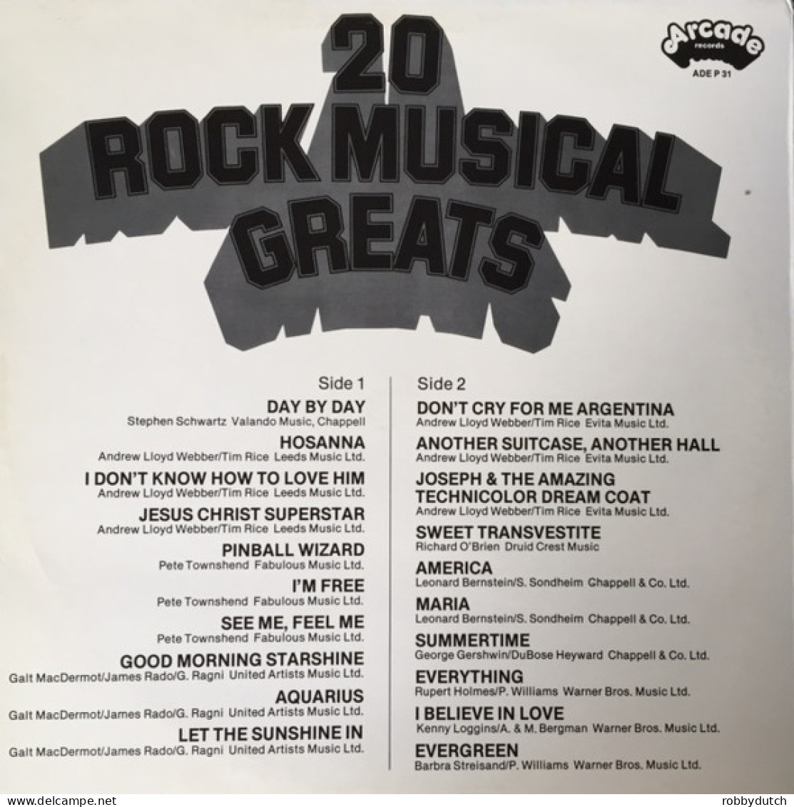 * LP *  20 ROCK MUSICAL GREATS (England 1977) - Musicales