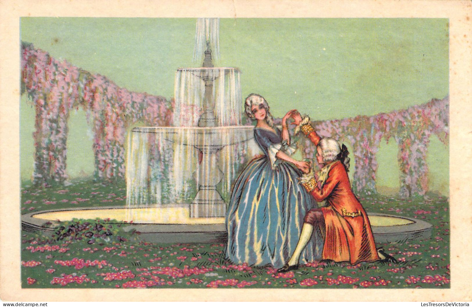 ILLUSTRATEUR Non SIGNE - Couple Rococo Dans Un Parc - Fontaine - Carte Postale Ancienne - Sin Clasificación