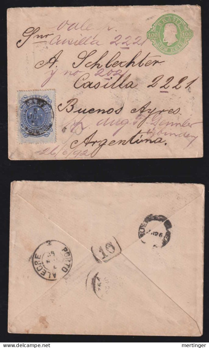 Brazil Brasil 1892 Uprated Staionery Envelope PORTO ALEGRE X BUENOS AIRES Argentina - Storia Postale