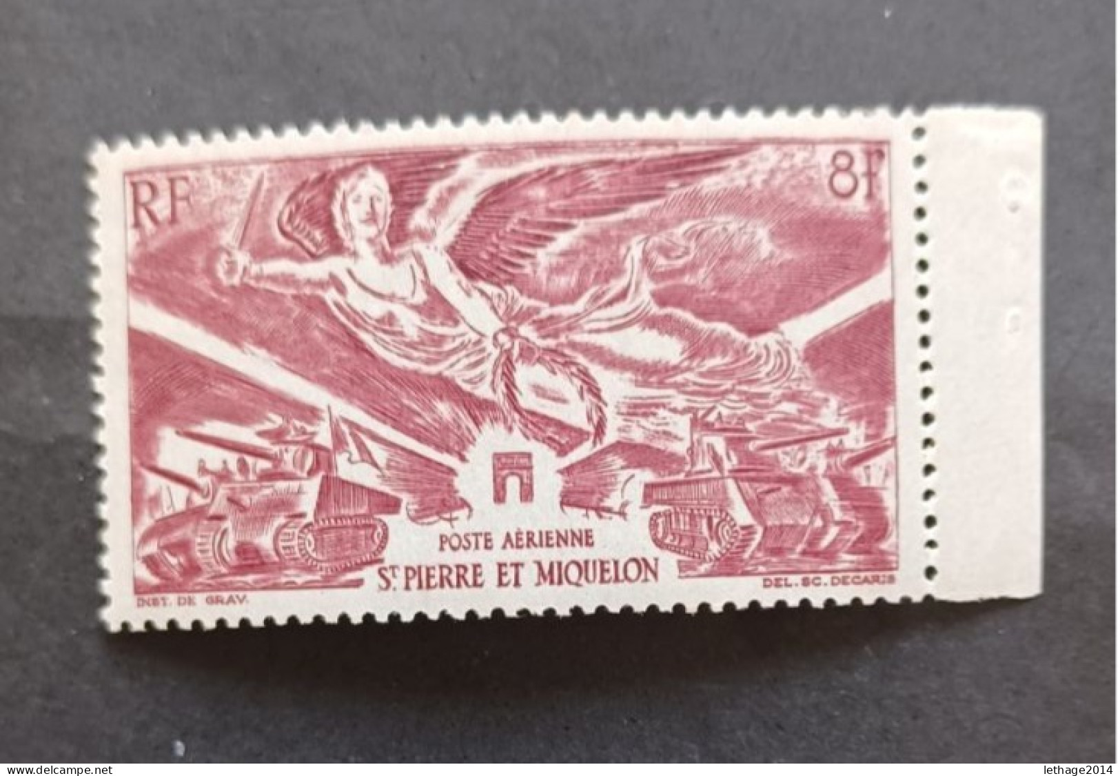 FRANCE COLONIE 1946 ANNIVERSAIRE DE LA VICTOIRE TYPES TIMBRES AERIENS ST PIERRE ET MIQUELON H CAT YVERT N. 11 MNH - 1946 Anniversaire De La Victoire