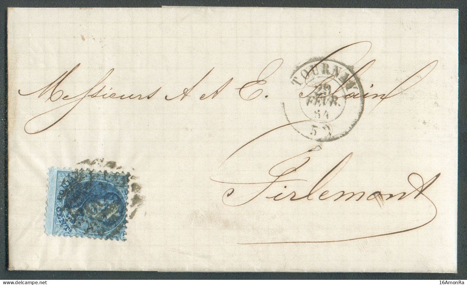 N°15 - Médaillon 20 Centimes Bleu, Obl. 8 Barres P.120  Sur Lettre De TOURNAY Le 29 Février 1864 Vers Tirlemont - 20999 - 1863-1864 Médaillons (13/16)