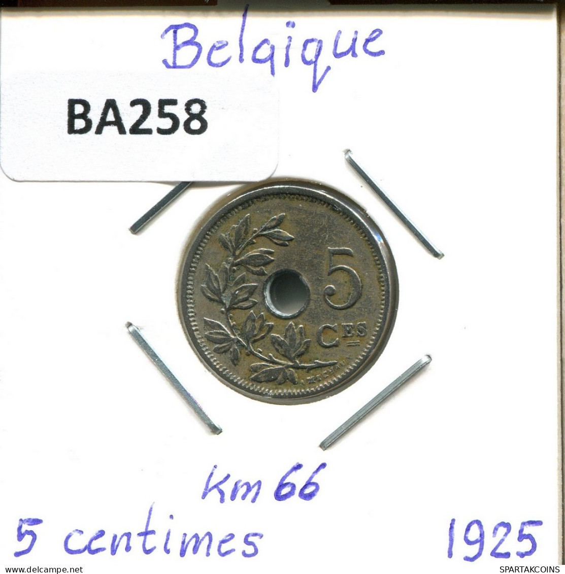 5 CENTIMES 1925 FRENCH Text BÉLGICA BELGIUM Moneda #BA258.E - 5 Cent