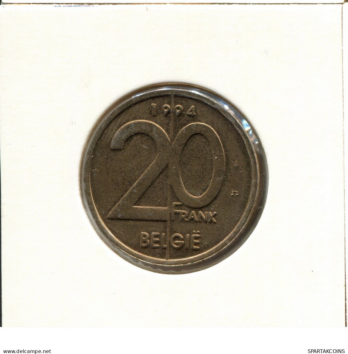 20 FRANCS 1994 DUTCH Text BELGIQUE BELGIUM Pièce #BB248.F - 20 Francs