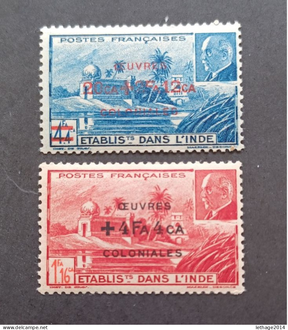 FRANCE COLONIE INDE 1944 MARECHAL PETAIN SURCHARGES OEUVRES COLONIALES CAT YVERT N.231/232 MNH - 1944 Maréchal Pétain, Surchargés – Œuvres Coloniales