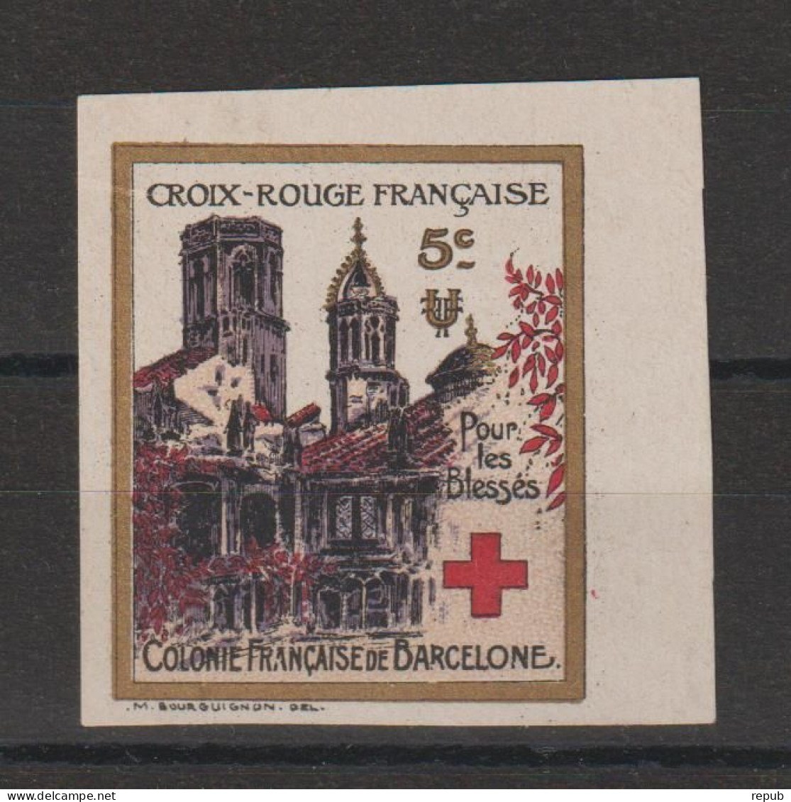 Vignette Delandre Croix Rouge Comité De Barcelone - Croix Rouge