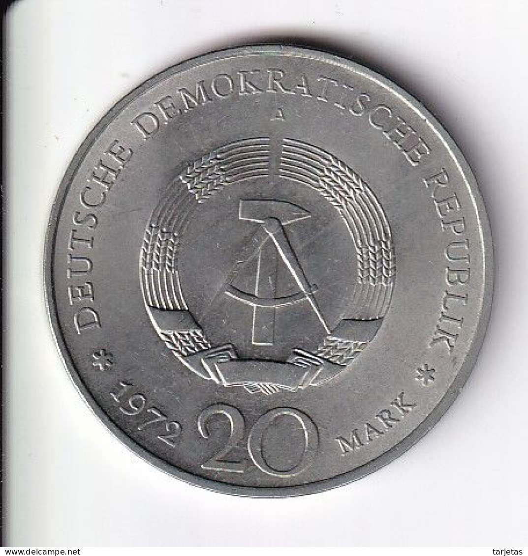 MONEDA DE ALEMANIA DEMOCRATICA DE 20 MARK DEL AÑO 1972 (COIN) FRIEDRICH SCHILLER - Sonstige & Ohne Zuordnung