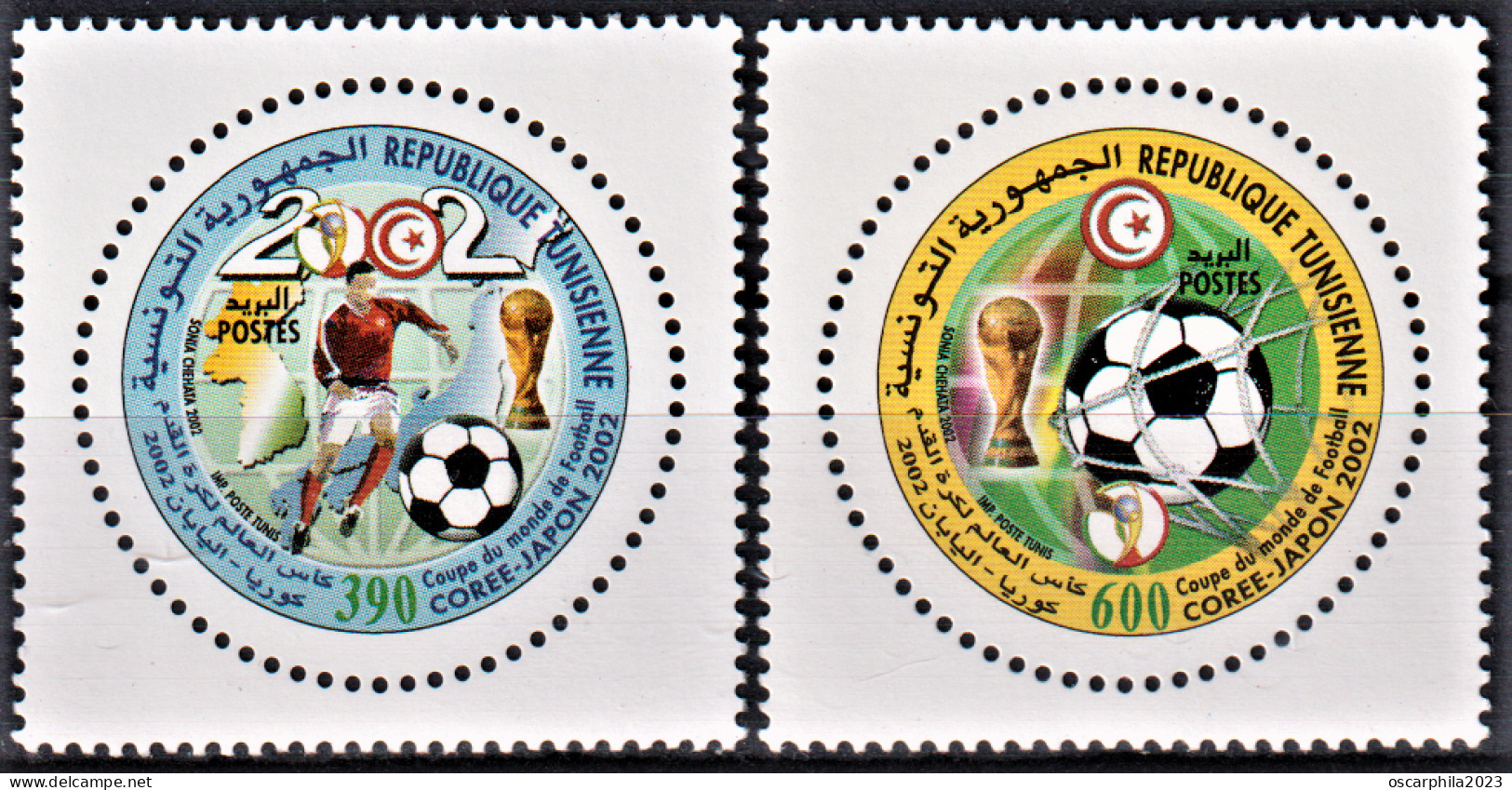 2002 -Tunisie/Y&T1459-1460 Coupe Du Monde De FootBall "Corée Japon 2002" Série Complète 2V- MNH*** +prospectus - 2002 – Corea Del Sur / Japón