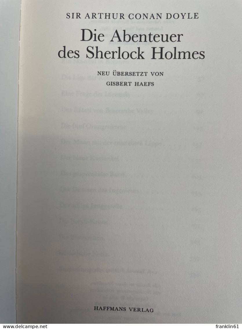 Sherlock Holmes; Erzählungen. Die Abenteuer Des Sherlock Holmes - Poésie & Essais