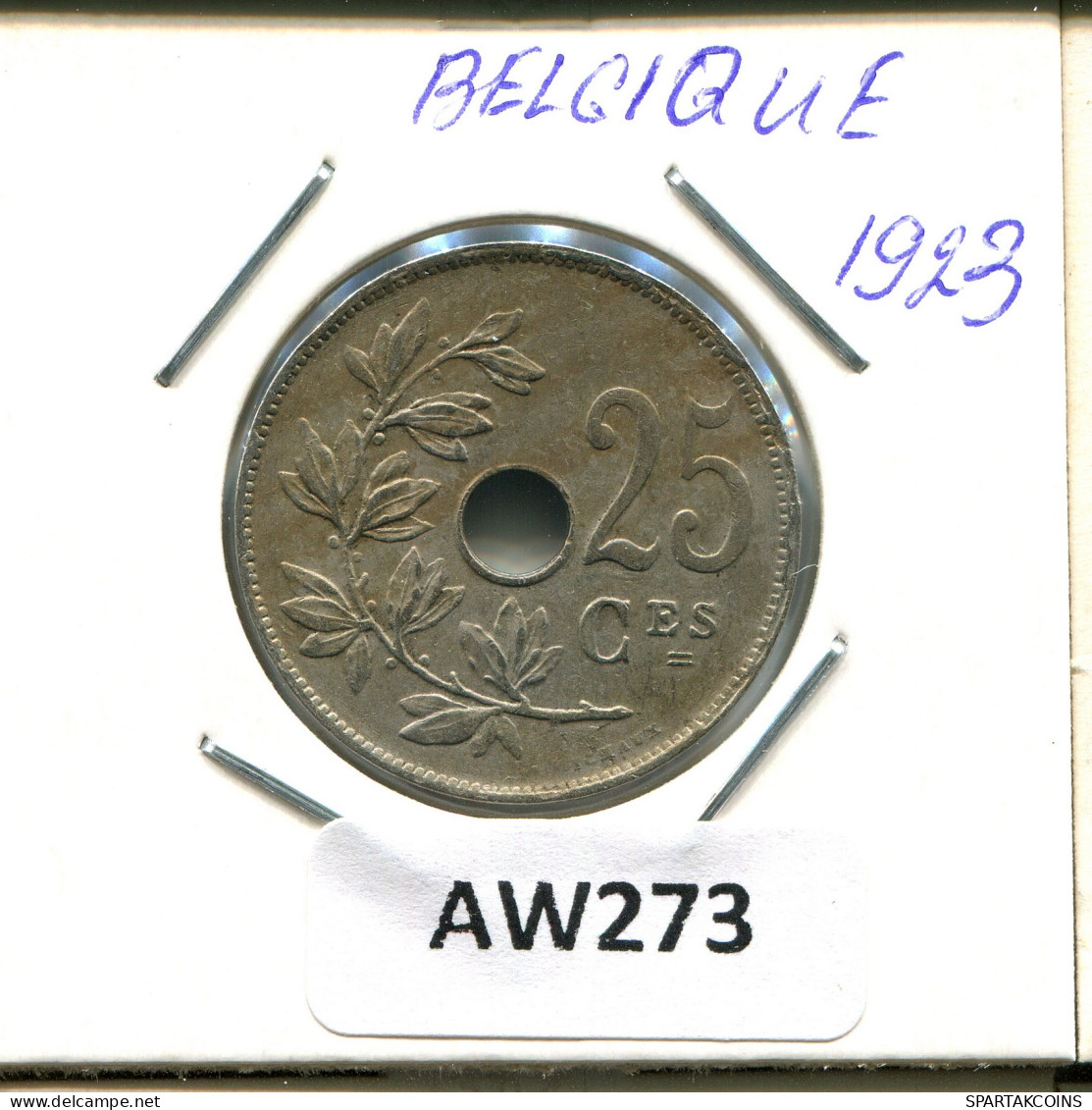 25 CENTIMES 1923 FRENCH Text BÉLGICA BELGIUM Moneda #AW273.E - 25 Cents