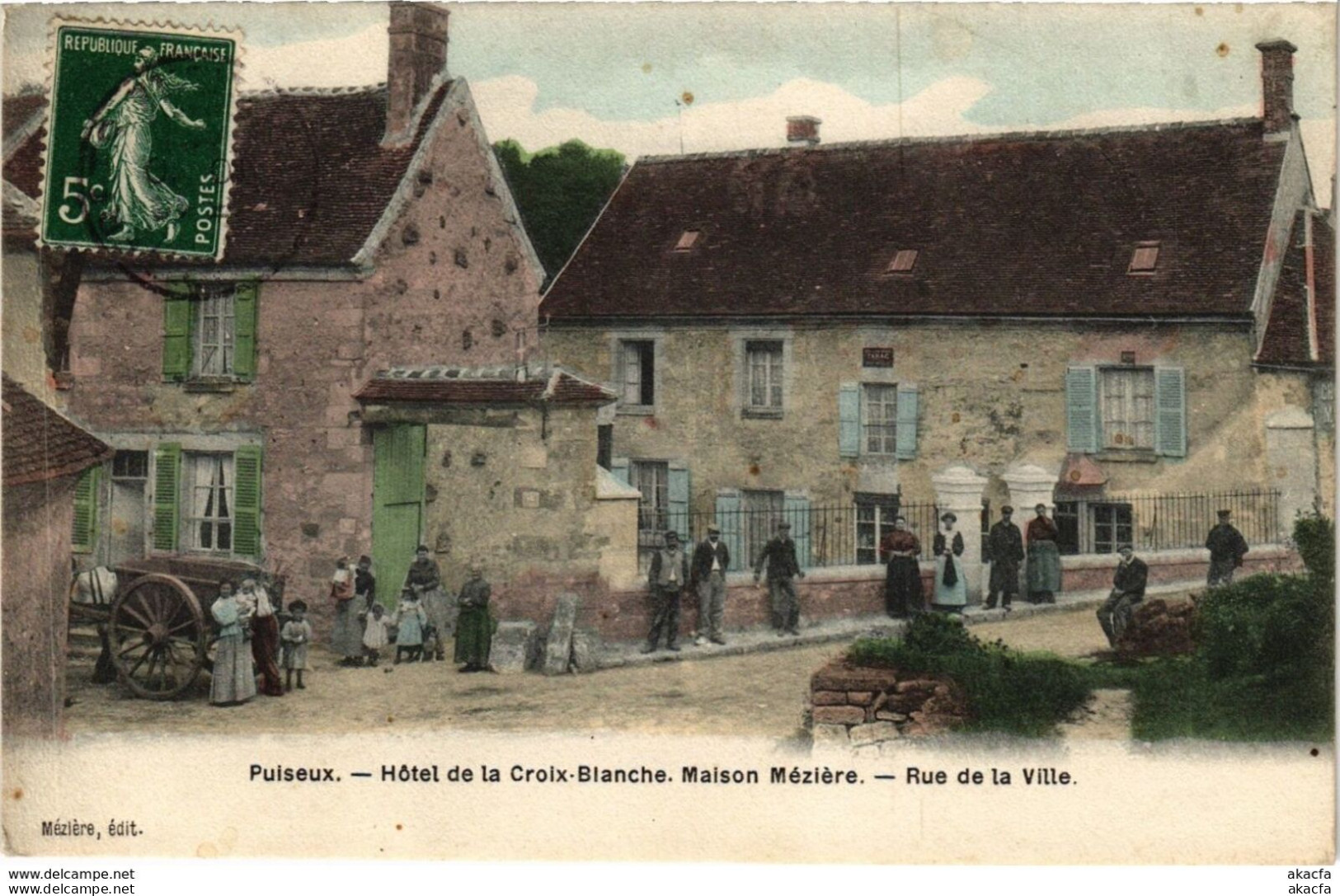 CPA PUISEUX Hotel De La Croix-Blanche Maison MEZIERE Rue De La Ville (860782) - Puiseux En France