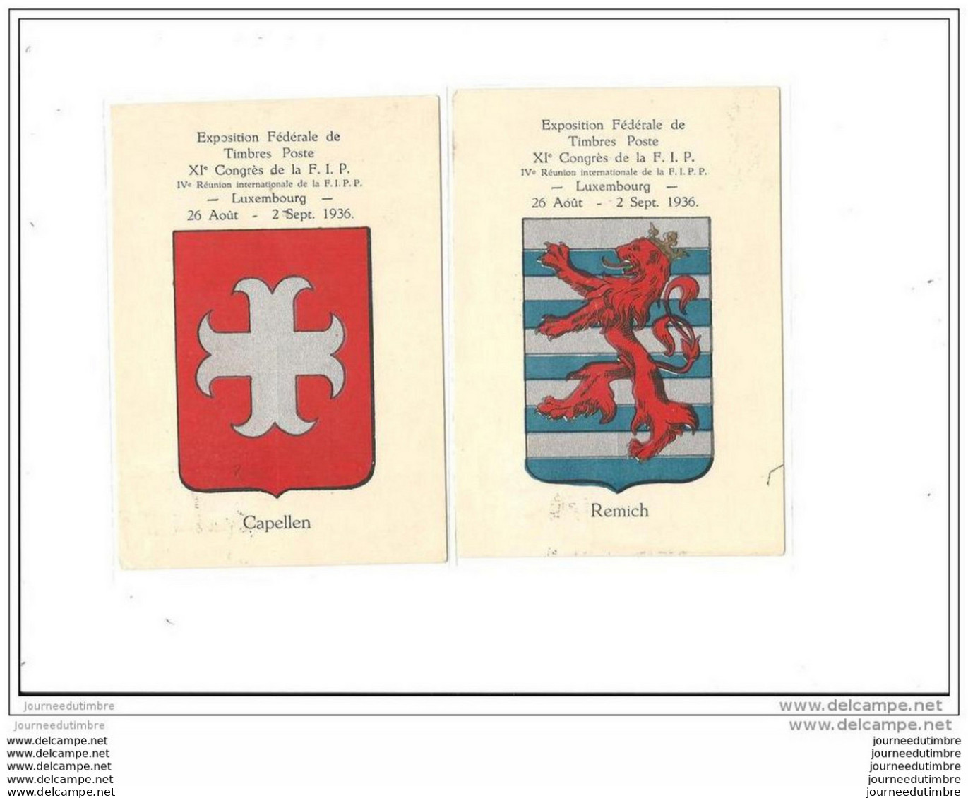 11 Carte Blasons Exposition Federale De Timbres Postes 1936 Congres De La F.i.p - Commemoration Cards