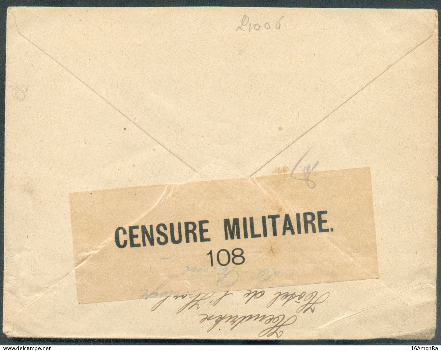 N°141 - 25 Centimes Bleu Obl; Sc PANNE Sur Lettre Du 28-XII-1917 Vers Genève  + (verso) Bande De CENSURE MILITAIRE 108. - Zona No Ocupada