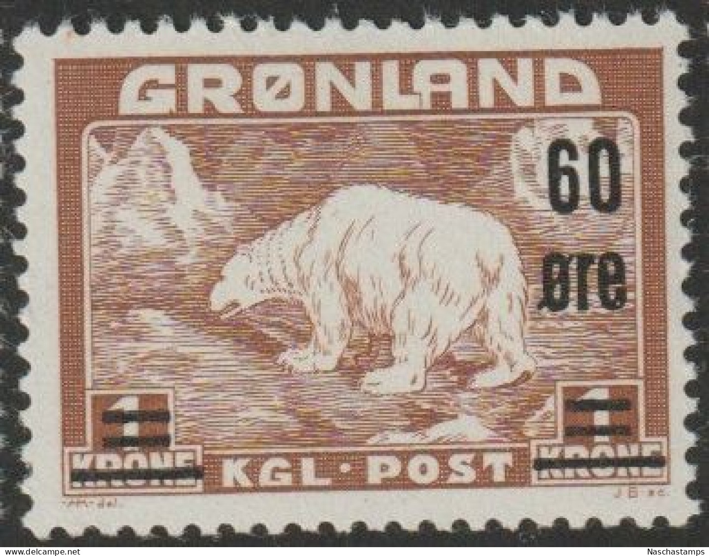 Greenland 1956 Greenland Polar Bear 60o/1k Light Brown MNH - Nuovi