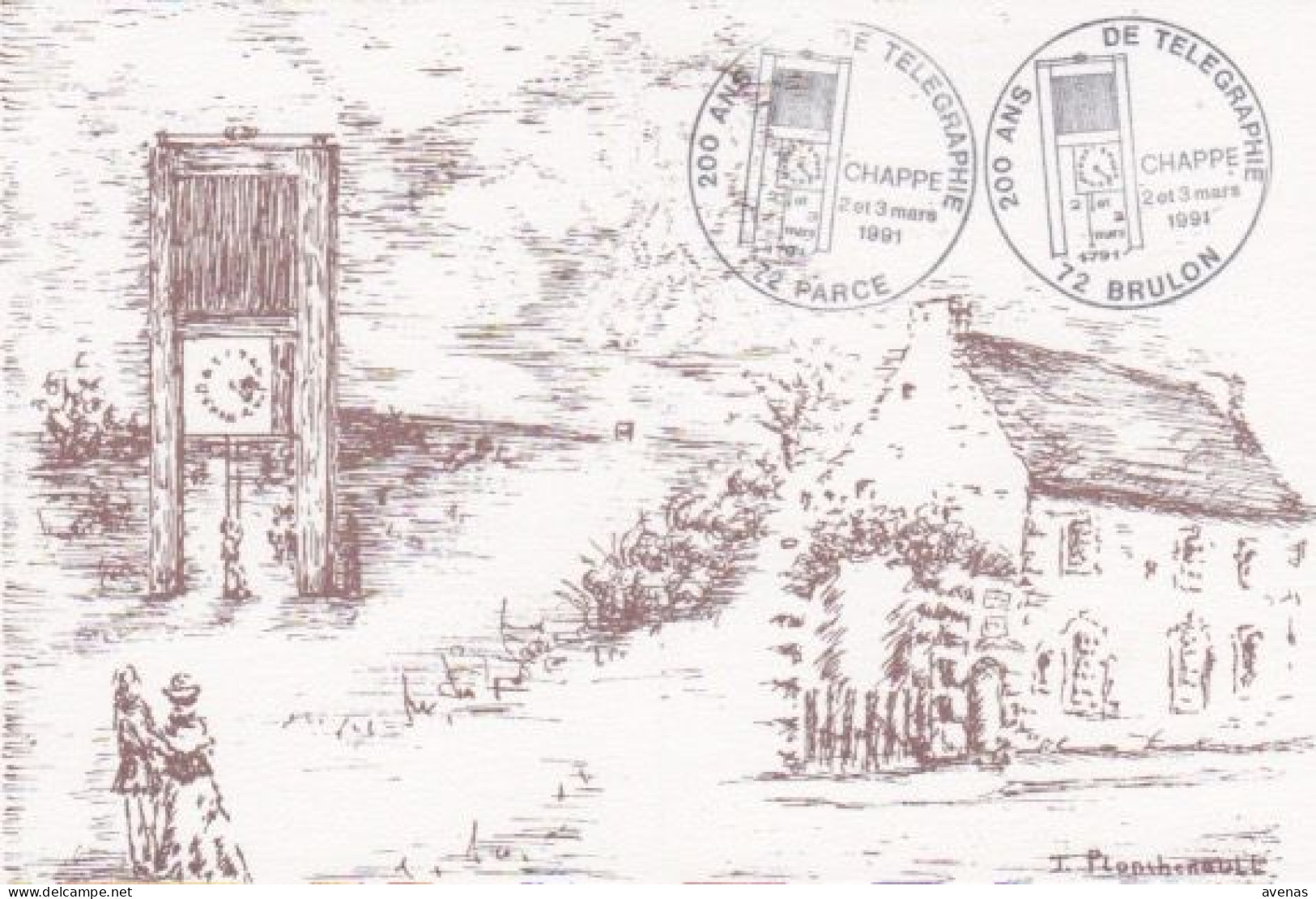 CPM Carte Postale Moderne 72 BRULON & PARCE Première Expérience 1791 Du Télégraphe Optique + Maison Natale De Chappe - Brulon