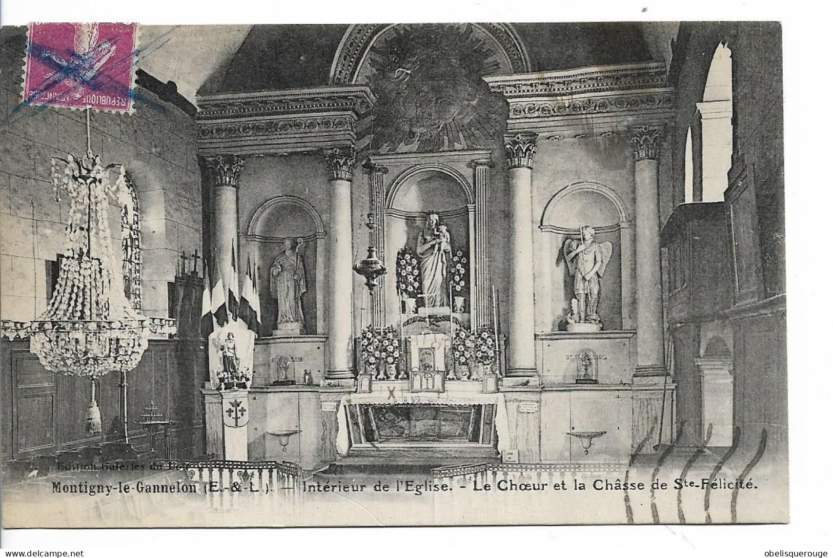 28 MONTIGNY LE GANNELON INTERIEUR DE L EGLISE CHOEUR ET CHASSE STE FELICITE 1934 GANNELOU - Montigny-le-Gannelon