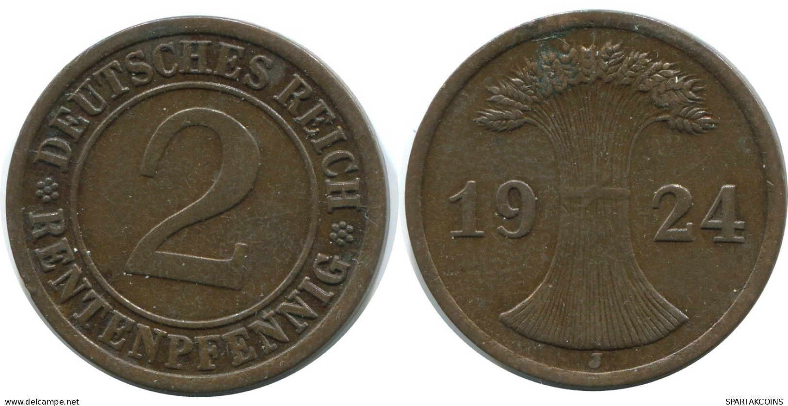 2 RENTENPFENNIG 1924 J DEUTSCHLAND Münze GERMANY #AE286.D - 2 Rentenpfennig & 2 Reichspfennig