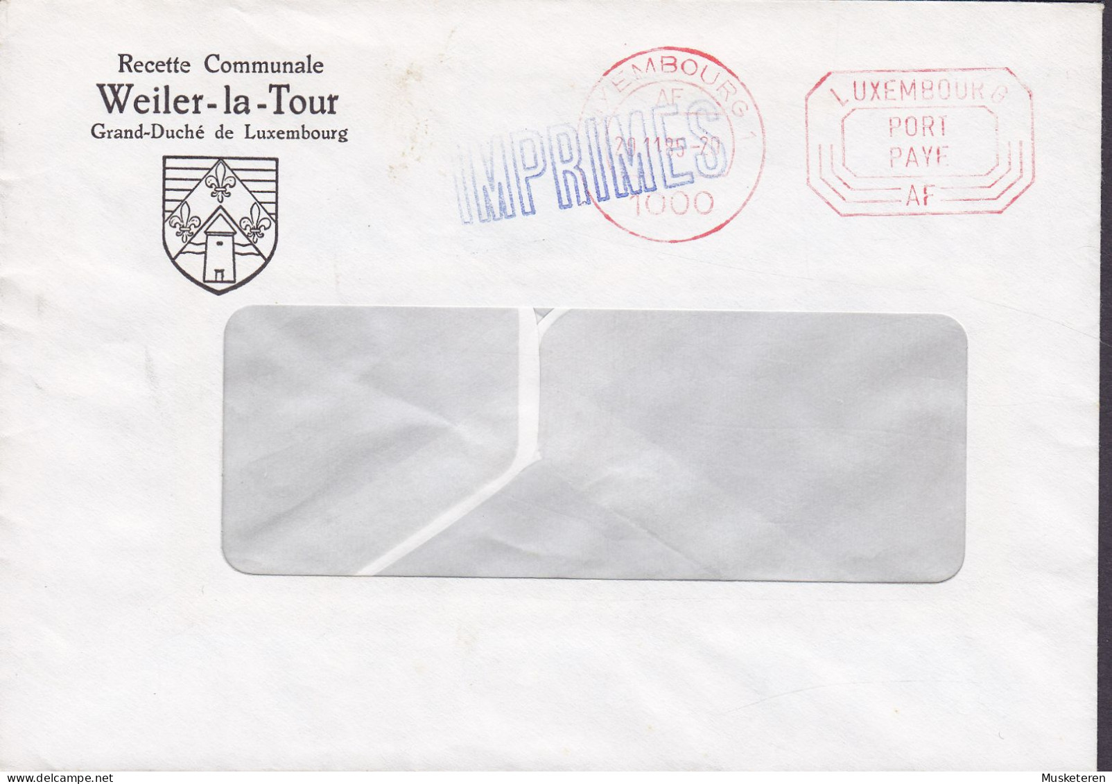 Luxembourg Recette Communale WEILER-LA-TOUR, PP Port Paye LUXEMBOURG 1985 Cover Brief Lettre Purple IMPRIMES Cds. - Maschinenstempel (EMA)