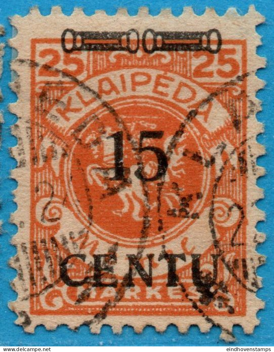 Memel 1923 15 C On 25 M Black Overprint 1 Value Cancelled 2304.3014 - Autres & Non Classés