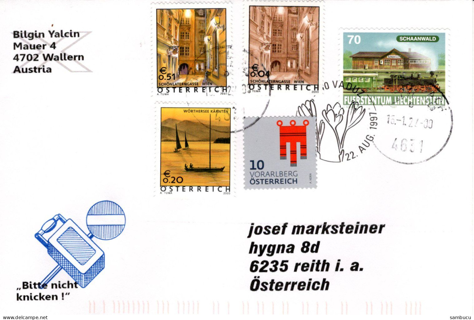 Brief Von 6804 4702 Wallern Mit 80 Cent Mischfrankatur Deuerserien Auf FDC Liechtenstein 2023 - Covers & Documents