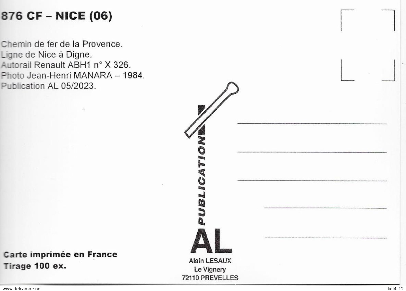 AL 876 - Autorail Renault ABH 1 N° X 326 - NICE - Alpes Maritimes - CP - Treinverkeer - Station