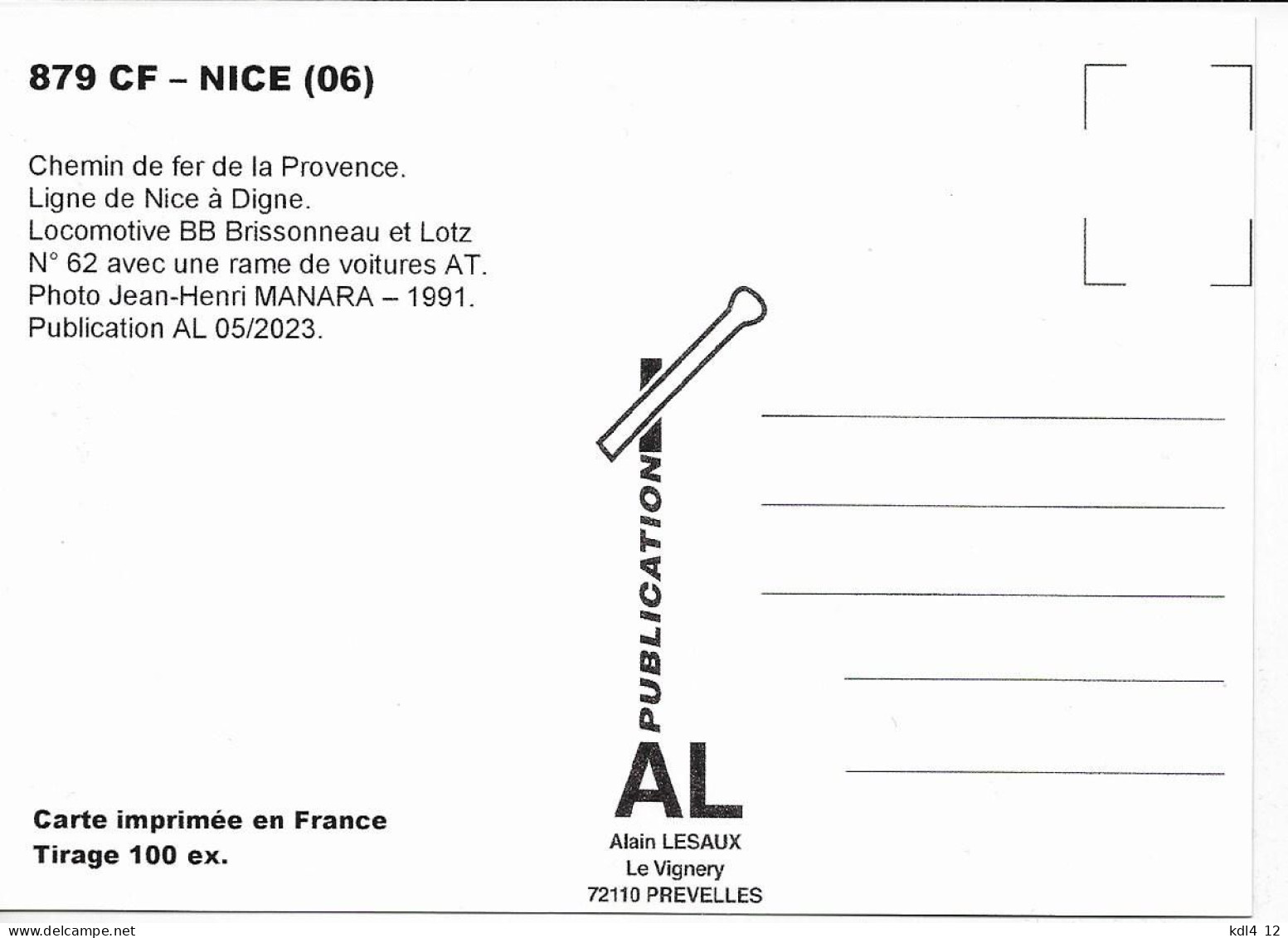 AL 879 - Train, Loco Brissonneau Et Lotz N° 62 - NICE - Alpes Maritimes - CP - Transport (rail) - Station