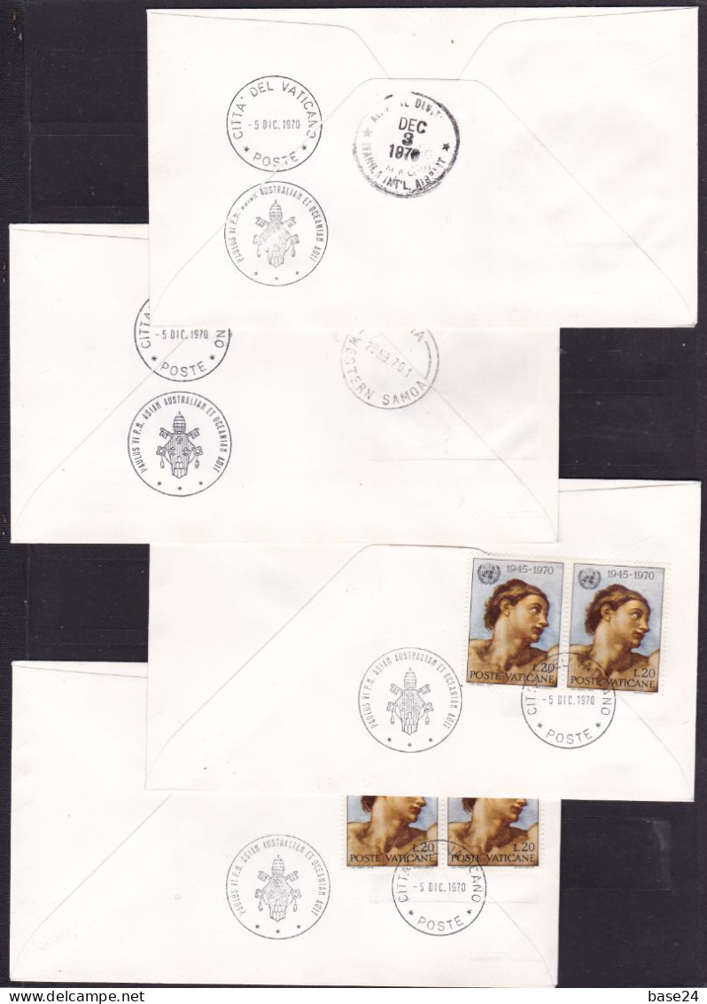 1970 Vaticano Vatican VIAGGI DEL PAPA Paolo VI JOURNEYS OF THE POPE 4 FDC Viaggiate Samoa E Manila - Covers & Documents